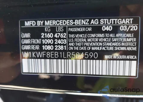 2020 Mercedes-Benz C 300 4Matic из США, поврежденный, VIN W1KWF8EB1LR594590